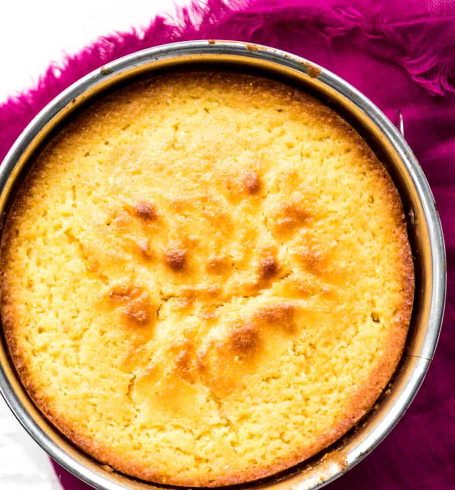 Sweet corn cake in a round pan 