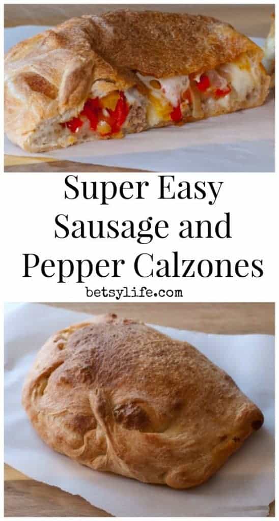 It doesn't get any easier than these Sausage and Pepper Calzones. Great weeknight dinner recipe | Betsylife.com 