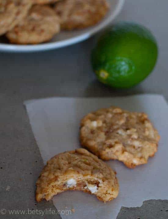 White Chocolate Lime Coconut Cookies | Betsylife.com 