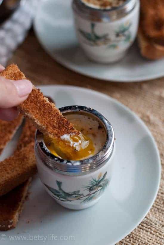 toast stick dipped in coddled egg
