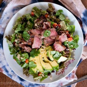 Black bean quinoa salad with chipotle steak