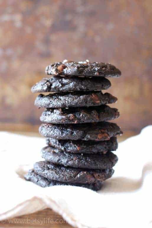 Stack of Dark Chocolate Salted Caramel Cookies