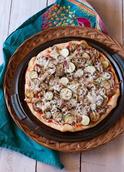 Ratatouille Pizza Recipe with Fresh Veggies and Sausage | Betsylife.com 