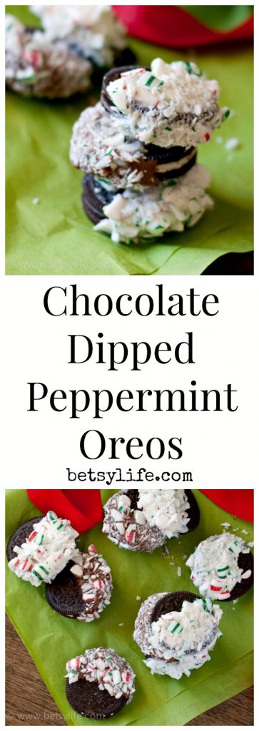 Chocolate Dipped Peppermint Oreos. An Easy holiday treat!