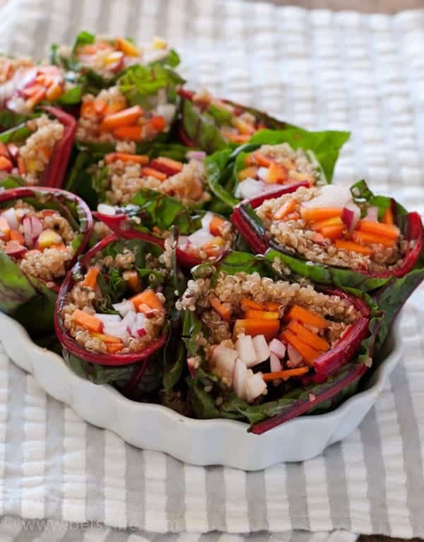 Forget a boring salad. Have these Quinoa and Chard Fresh Spring Rolls for lunch instead! |Betsylife.com 