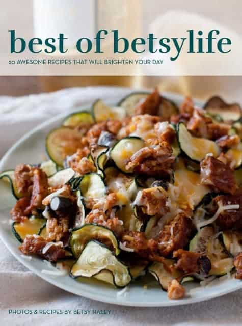 best of betsylife text with plate of sliced zucchini and meat