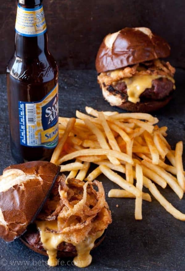Beer Cheese Burgers with Crispy Onions Betsylife