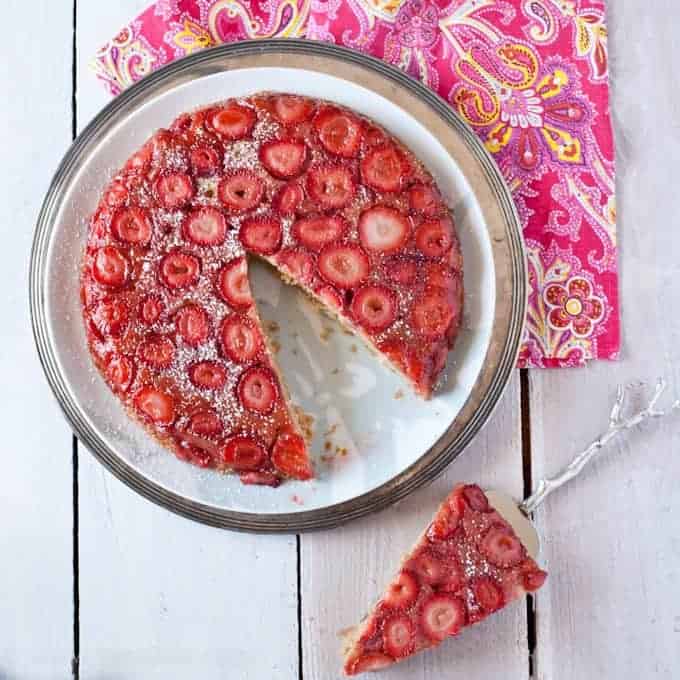 Strawberry Almond Upside Down Cake