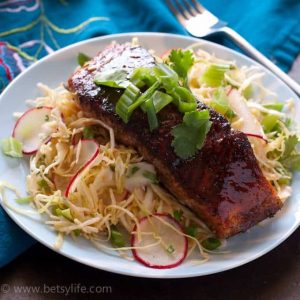 Jerk Salmon with Sweet and Spicy Slaw