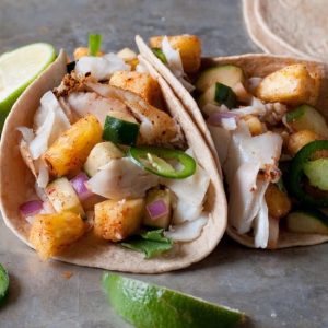 Fish Tacos with a Pineapple Cucumber Slaw