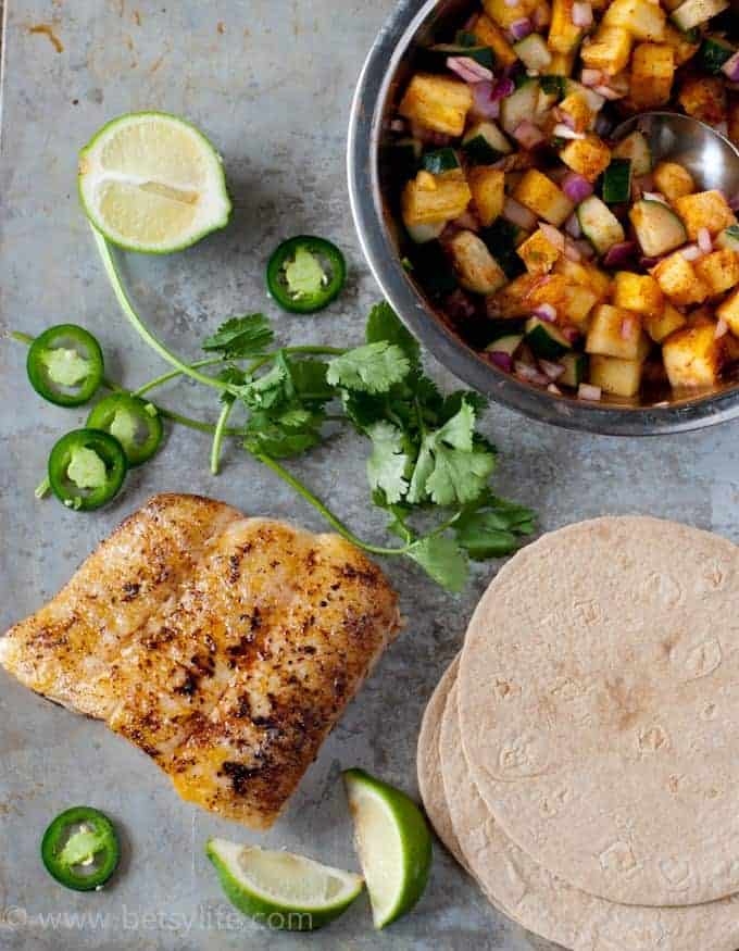 Fish Tacos with Pineapple Cucumber Salsa