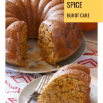 Pumpkin spice bundt cake with a slice on a plate with a fork