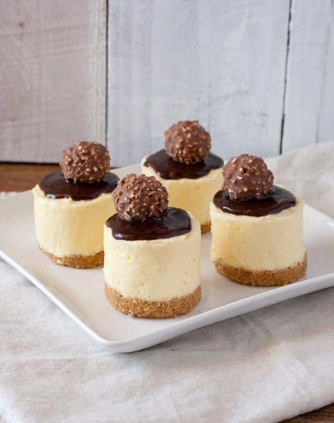 4 mini Cheesecakes on square white plate