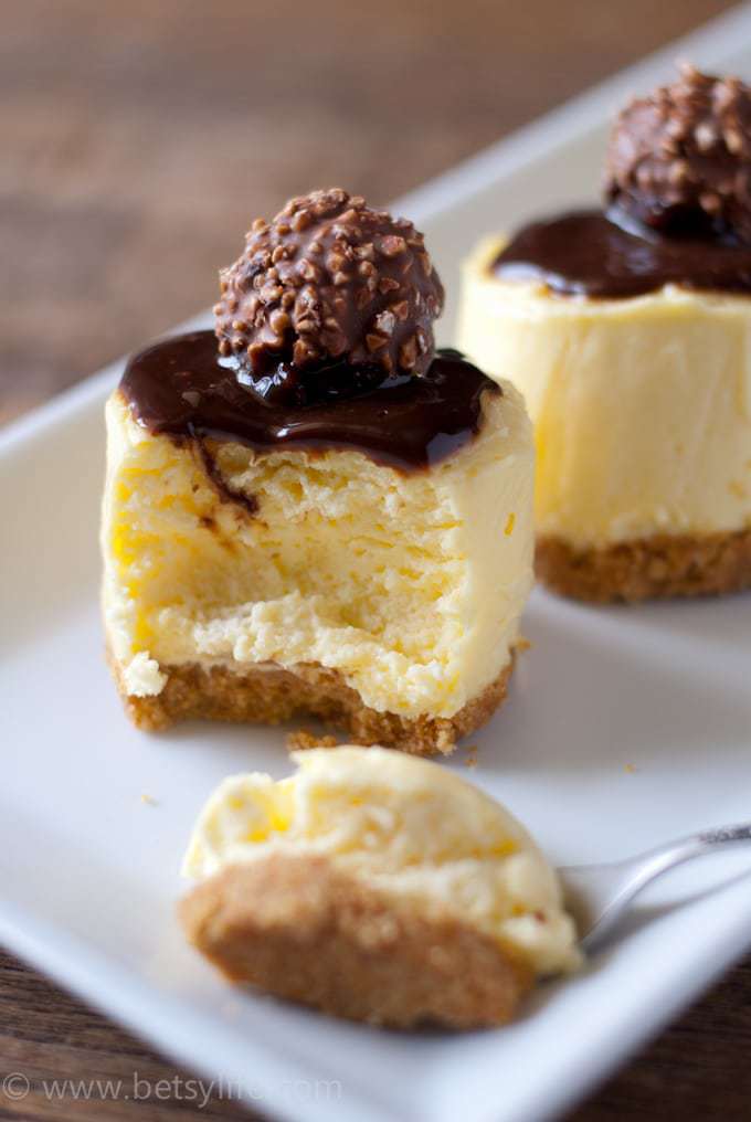 Individual No Bake Mini Cheesecake with bite out