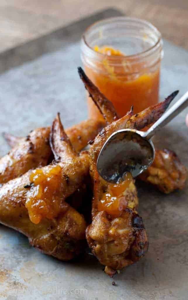 Curried Chicken Wings with Peach Jam 