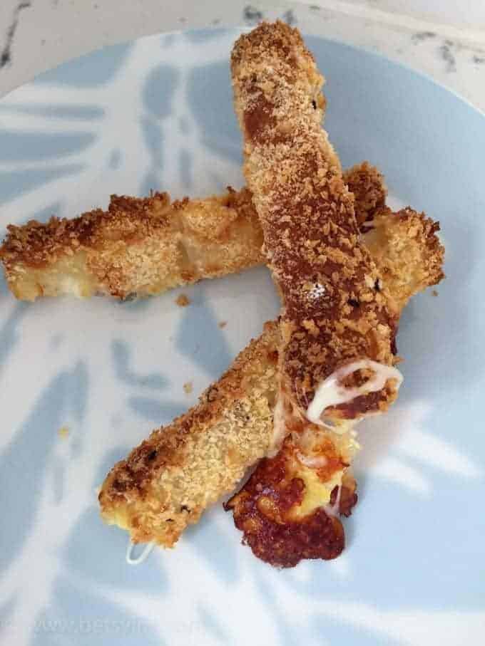 Crispy air fried mozzarella sticks