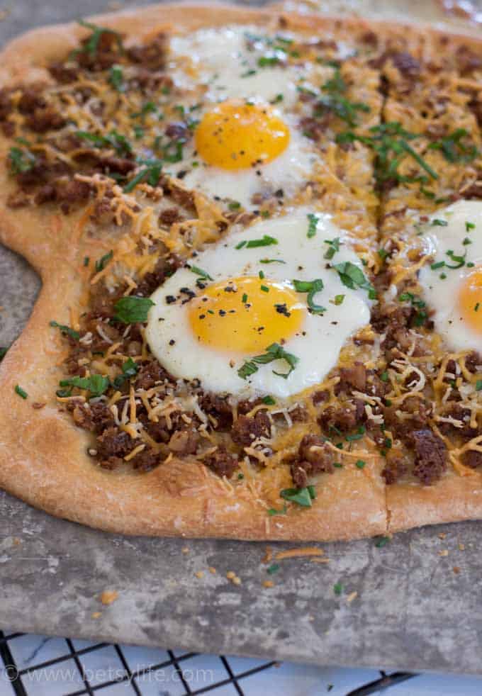 Corned Beef Hash Pizza with eggs on top