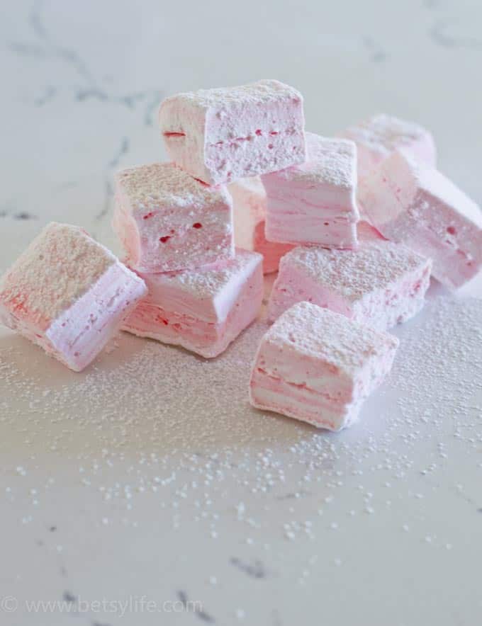 Stack of peppermint candy cane marshmallows 