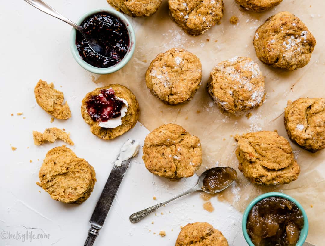 sweet potato biscuits with jam and butter